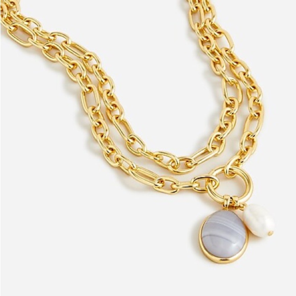 J.Crew Double Chain Gold-Plated Freshwater Pearl Pendant Necklace